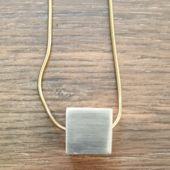 Vintage 16" Silver and Gold Tone Cube Necklace - Picture 3 of 4